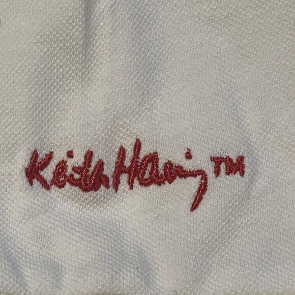 Reason Clothing Keith Haring Embroidered Heart Polo Shirt White Men Lrg New Tag - Picture 4 of 11